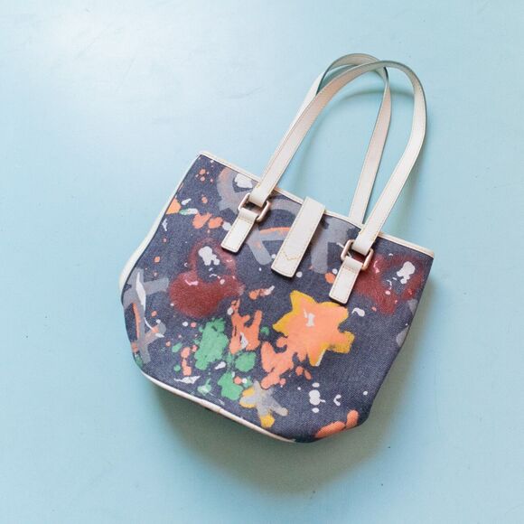 Dooney & Bourke Hand Painted Graffiti Splatte Canvas Bucket Shoulder Tote Bag - Picture 3 of 12